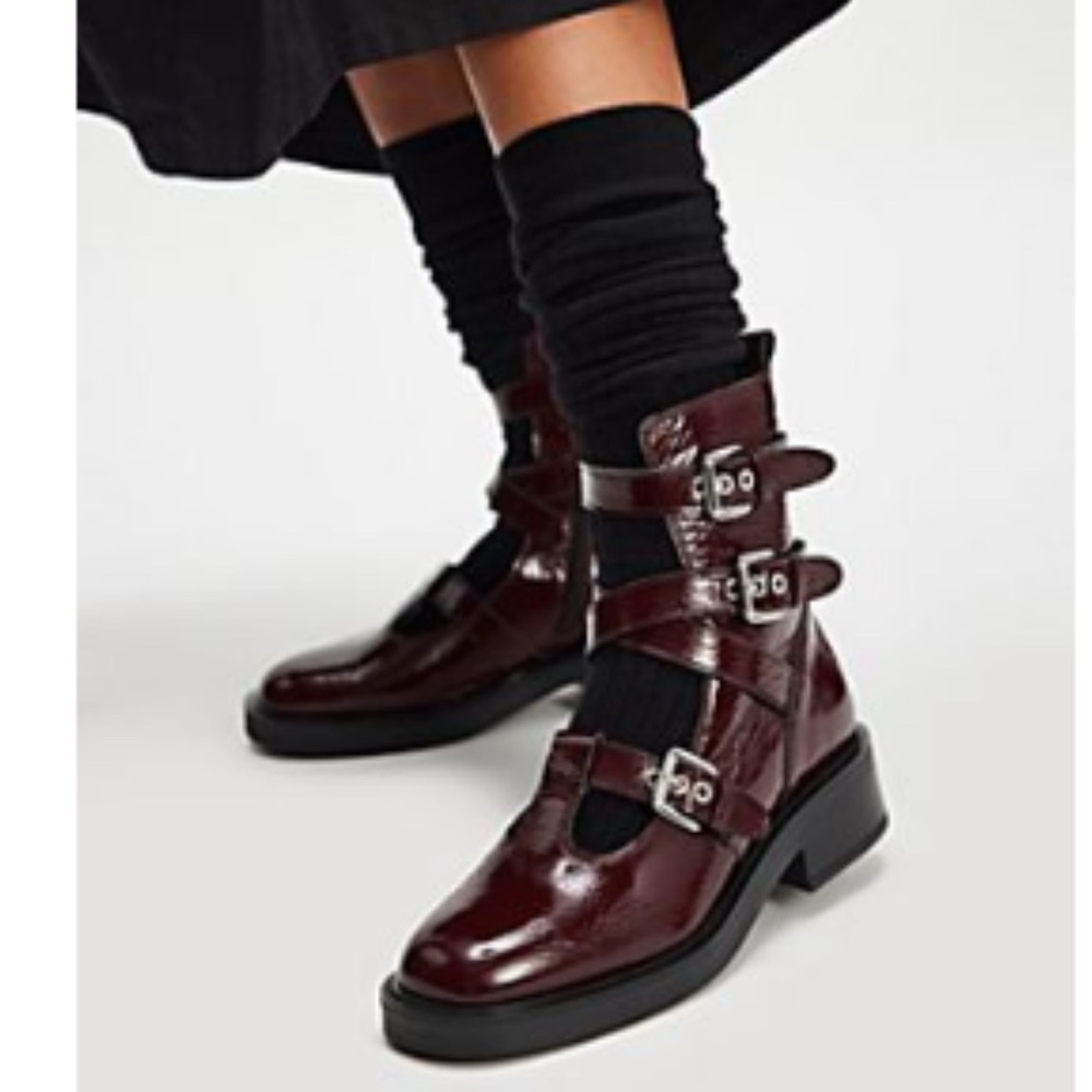 Women's Burgundy Buckle Ankle Boots